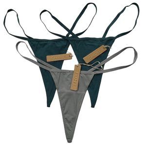 SKIMS Fits Everybody Micro Thongs Set of 3 Teal Grey Womens 3X